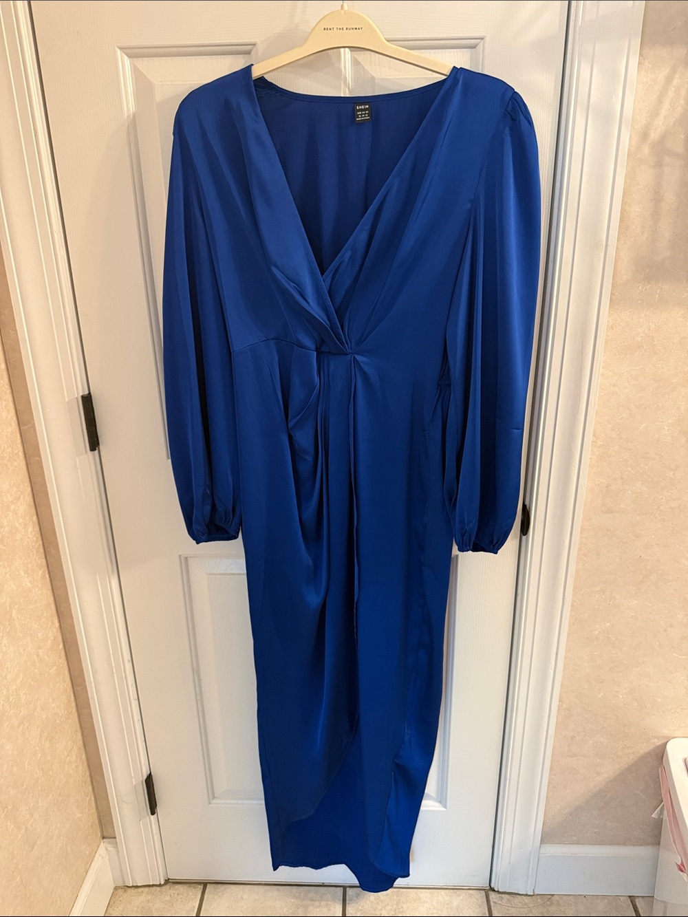Blue Twist-Front V-Neck Midi Dress